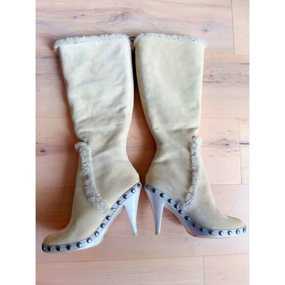 Nike Lab G Series Suede Heeled Boots Size 6 Shearling Lined Sexy Neutral - Picture 5 of 11